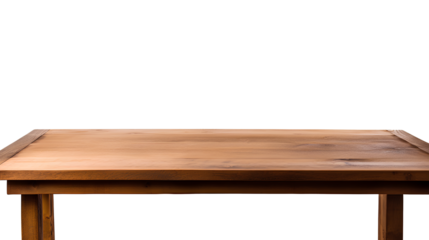 A brown empty wooden table isolated on a transparent background, Generative AI
