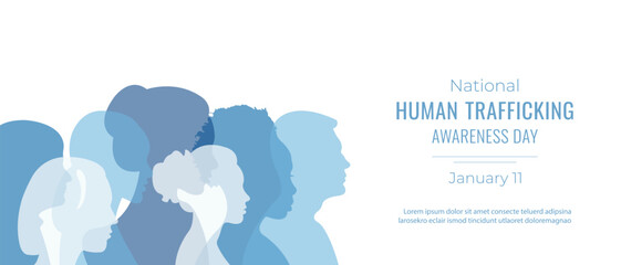 National day against human trafficking.Banner with silhouettes of people.January 11.Vector illustration.