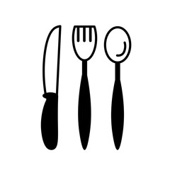 Knife fork spoon outline icons set. Eatery, cafe, restaurant line emblem. Food symbol. Vector illustration on white background.