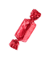 Tasty candy in red wrapper isolated on white