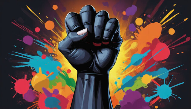 Black fist. Black History Month illustration poster. colorfull Black Lives Matter background.