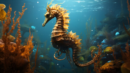 seahorse (Hippocampus) swimming. generative ai. - obrazy, fototapety, plakaty