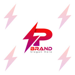 Creative Power Letter P Logo Template Design, Gradient Color Logo. Modern Minimal Letter P Logo Design Template. P Power Flash Icon. Bolt Electricity Technology - obrazy, fototapety, plakaty