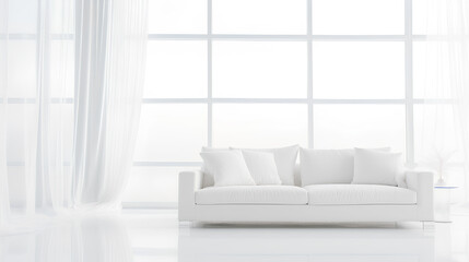 A modern living room with a pristine white sofa, Generative AI