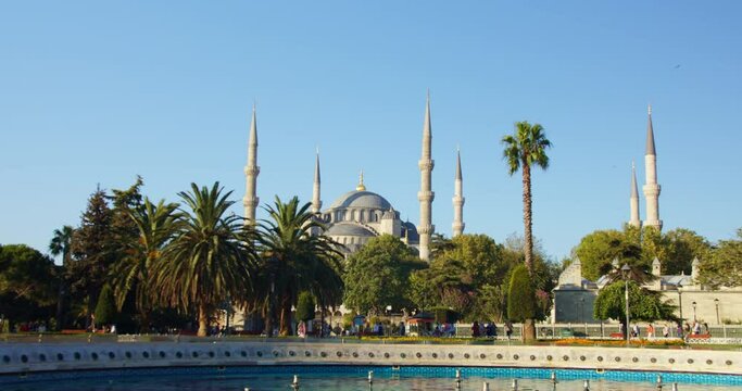 Sultan Ahmed Mosque or Blue Mosque in Istanbul in tourist historical district, Turkey