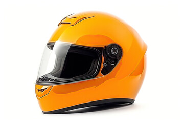 an orange motorcycle helmet isolated on white background