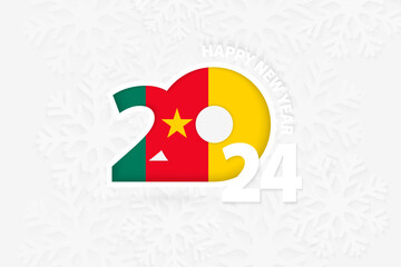 New Year 2024 for Cameroon on snowflake background.
