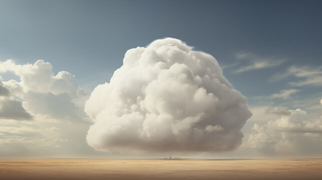 Massive cumulus cloud looming over a barren landscape.