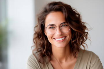 smiling European woman in her 30s. white background