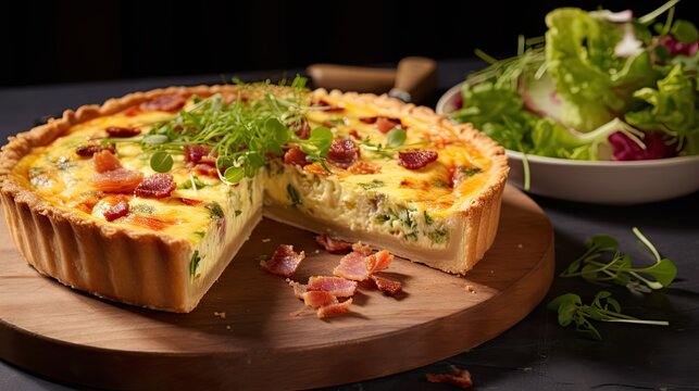 fresh quiche lorraine appetizingly prepared