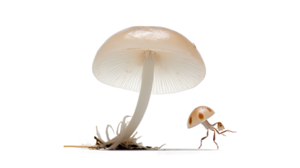 An adorable character resembling a fly perched on a charming mushroom isolated on a transparent background, Generative AI