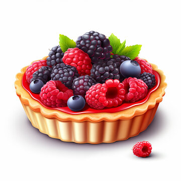 Tart with fresh berries and mint. Vector illustration for your design
