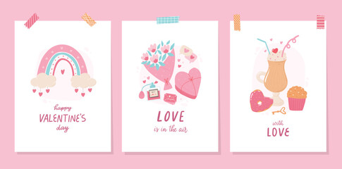 Fototapeta na wymiar Valentine's day cards, posters, prints, invitations, banners collection with lettering quotes and doodles. EPS 10
