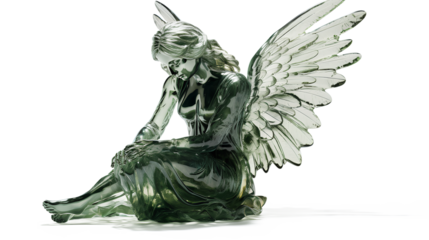 Green Female Angel Statue Isolated on Transparent Background, Generative AI