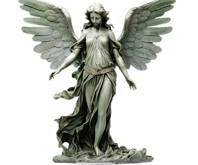 Green Female Angel Statue Isolated on Transparent Background, Generative AI