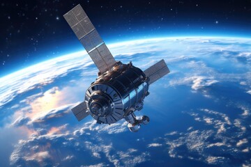Space Satellite Around Earth: Astronomy and Planetary Exploration Concept