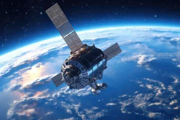 Fotobehang Space Satellite Around Earth: Astronomy and Planetary Exploration Concept © ЮРИЙ ПОЗДНИКОВ