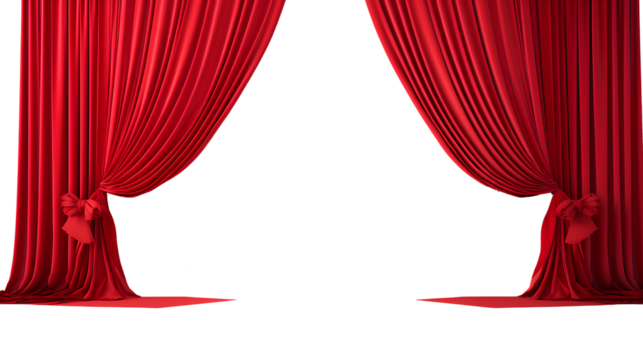 Red Ribbon Wedding Stage Clothing Curtains isolated on a transparent background, Generative AI