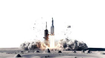 Rocket on the moon isolated on a transparent background, Generative AI
