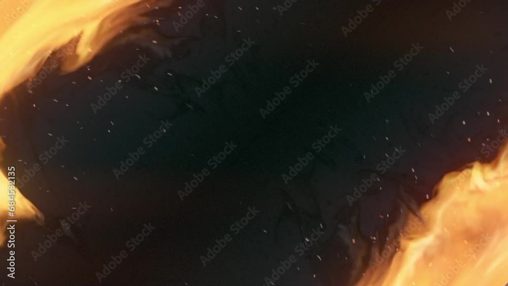 Aufkleber Intense and hot streams of flames and sparks on a dark background. Creative modern design. Digital seamless loop animation. 3d rendering. HD resolution