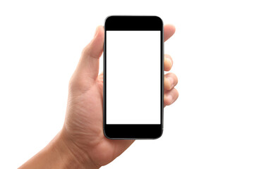 Hand holding smartphone device  touching screen