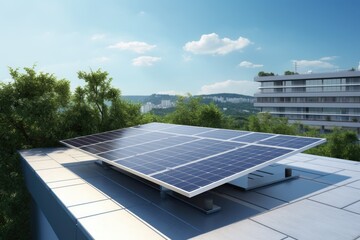 Green Energy Solution: Solar Panel Array on Urban Building's Rooftop