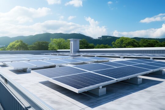 Harnessing Solar Energy: Eco-friendly School with Solar Panels on Roof