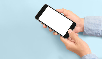 Hand holding smartphone device  touching screen