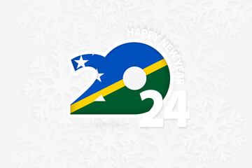 New Year 2024 for Solomon Islands on snowflake background.