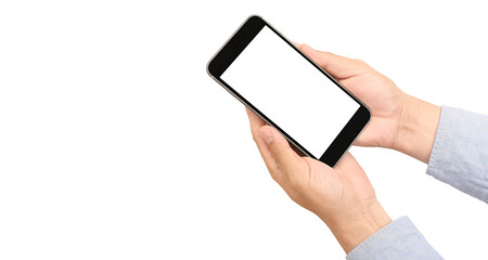 Hand holding smartphone device  touching screen