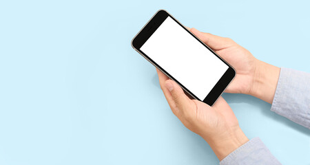 Hand holding smartphone device  touching screen