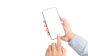 Hand holding smartphone device  touching screen