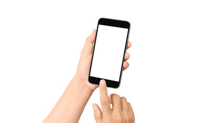 Hand holding smartphone device  touching screen