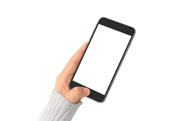 Hand holding smartphone device  touching screen