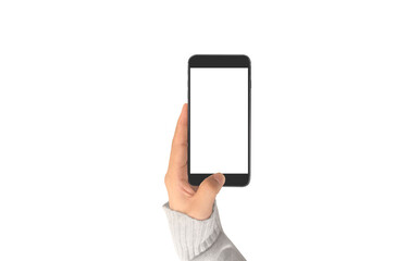 Hand holding smartphone device  touching screen