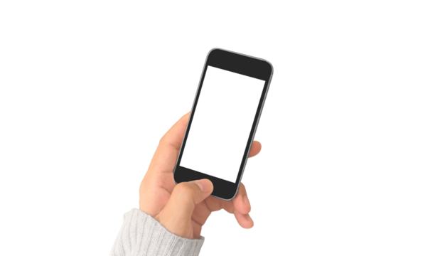 Hand holding smartphone device  touching screen - Powered by Adobe