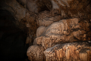 The inside patterns of a limestone cave created by water in Chiangmai, Thailand