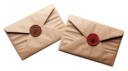 vintage envelopes sealed with wax stamps isolated on a transparent background, Generative AI