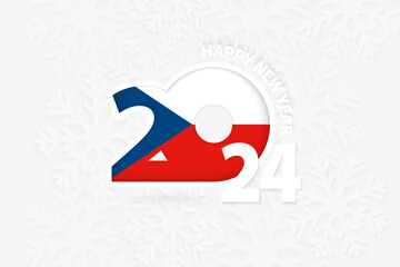 New Year 2024 for Czech Republic on snowflake background.