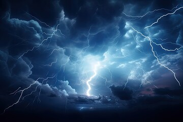Electrifying nature symphony. Jaw dropping display of power in thunderstorm illuminated by bright...