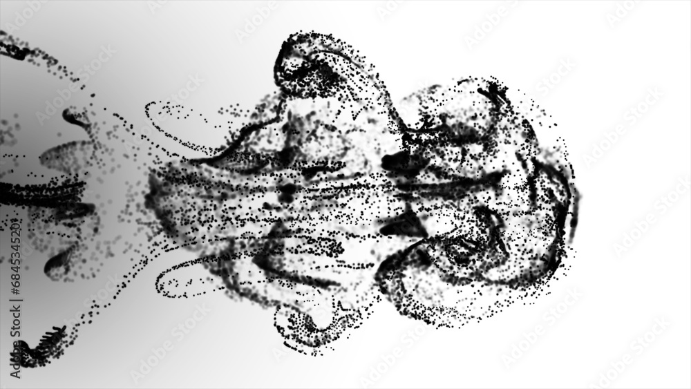 Poster black fluid particle dots are flowing. glowing fluid particles flowing with a dark background; abstr