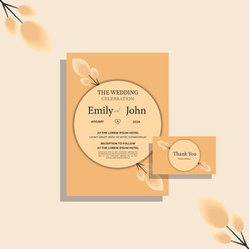 Vector wedding invitation card template design with thank you card.