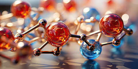 Single amino acid molecule with spherical atoms and connection bonds floating in a vacuum as a illustration of the three-dimensional structure of molecules created with Generative AI Technology