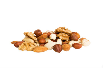 pile mixed nuts isolated on white background, top view. Flat lay Healthy food concept