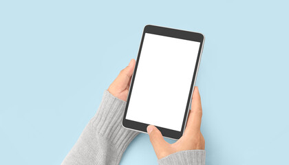 Hands holding  tablet touch computer