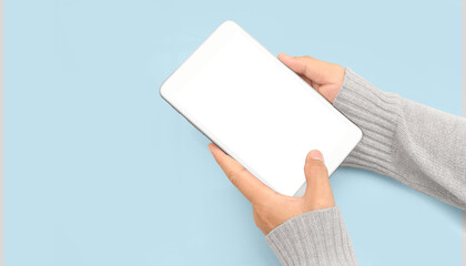 Hands holding  tablet touch computer