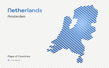 Modern Map of Netherlands in sloping lines Pattern with Capital of Amsterdam