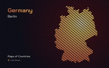 Fototapeta premium Gold Map of Germany in sloping lines Pattern with Capital of Berlin