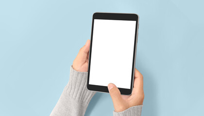 Hands holding  tablet touch computer