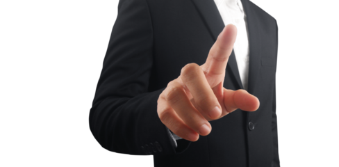 hand pressing touchscreen button points his finger